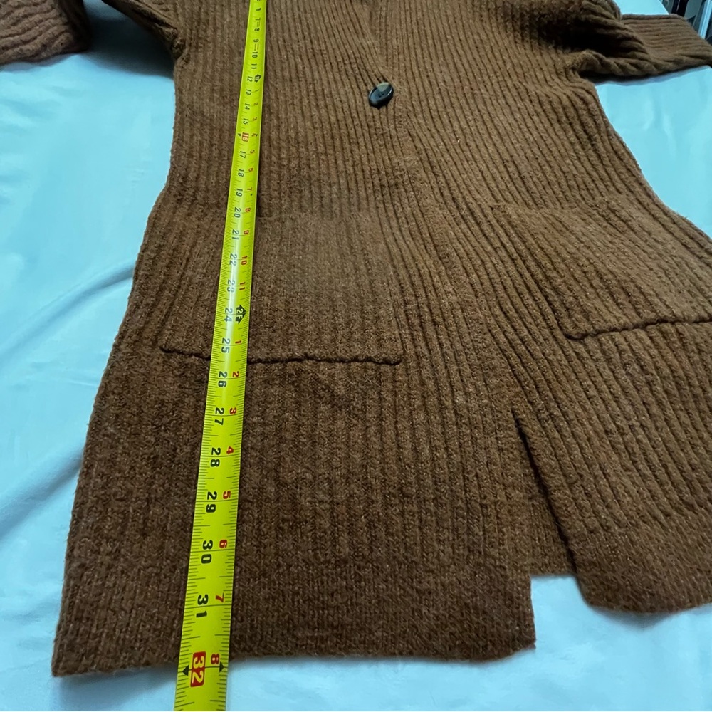 ONLY Longline Cardigan Sweater Coat Ribbed Knit Rust Brown Button M - Picture 6 of 6